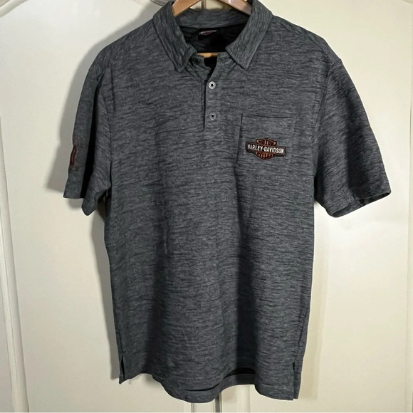 Harley Davidson Polo Shirt Gray Short Sleeve Men’s Size M/L Logo Official - Picture 6 of 6